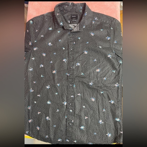 RVCA That'll Do Black & Orange Short Sleeve Slim‎ Fit Button Up Shirt Mens SMALL